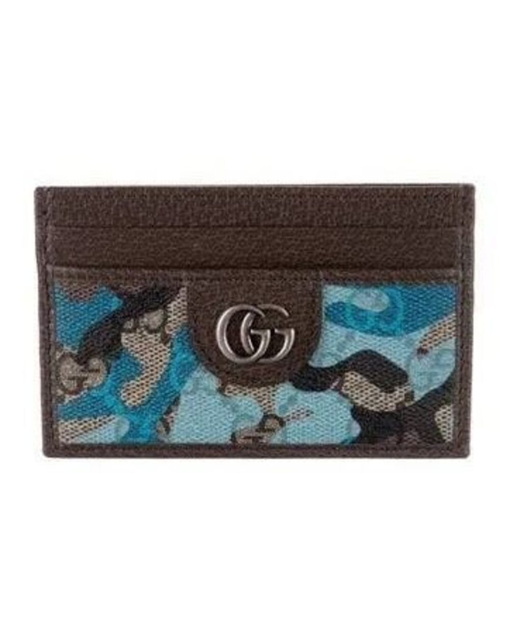 Gucci GG Supreme Card Holder Blue Camouflage Brown Monogram Canvas GG Logo NEW